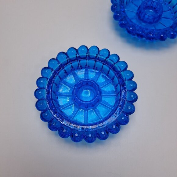 Vintage Cobalt Blue Glass Pair Candlestick Holders Mid Century Modern Collector - Picture 6 of 7